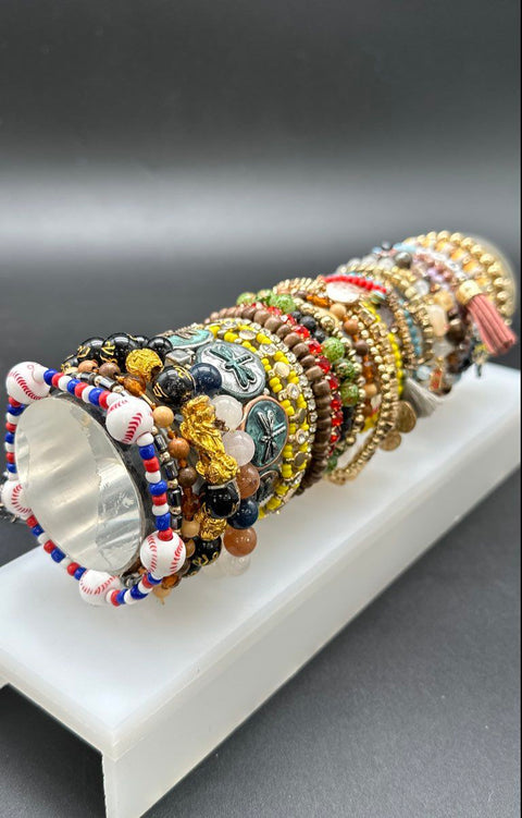 Beaded Charm Bangle Jewelry Lot of 30 Boho Modern Powerpuff Girls Baseball