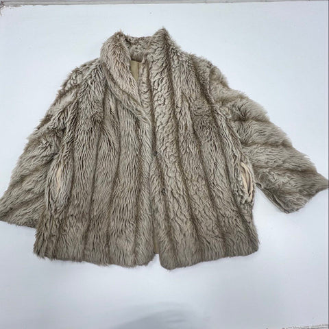 Vintage 80s Blair Gray Taupe Shag Faux Fur Teddy Coat Jacket Women's
