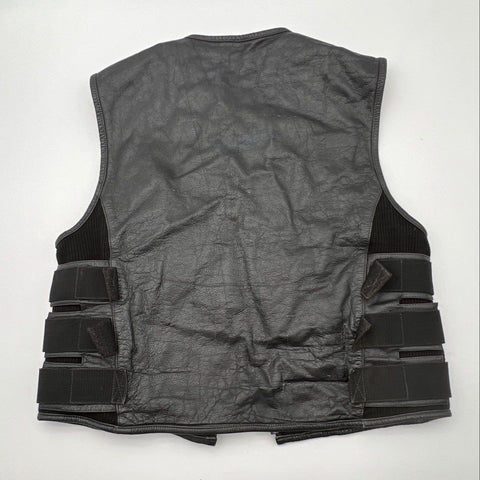 True Element Men's Black Tactical Leather Motorcycle Vest Side Straps XL