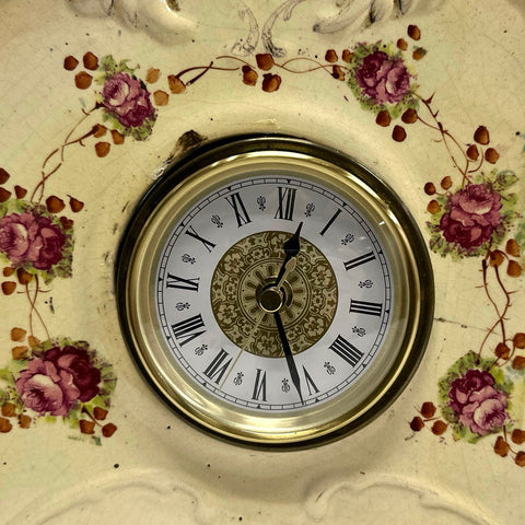 Antique W & A L England Ceramic Mantel Clock Floral Victorian Style Porcelain