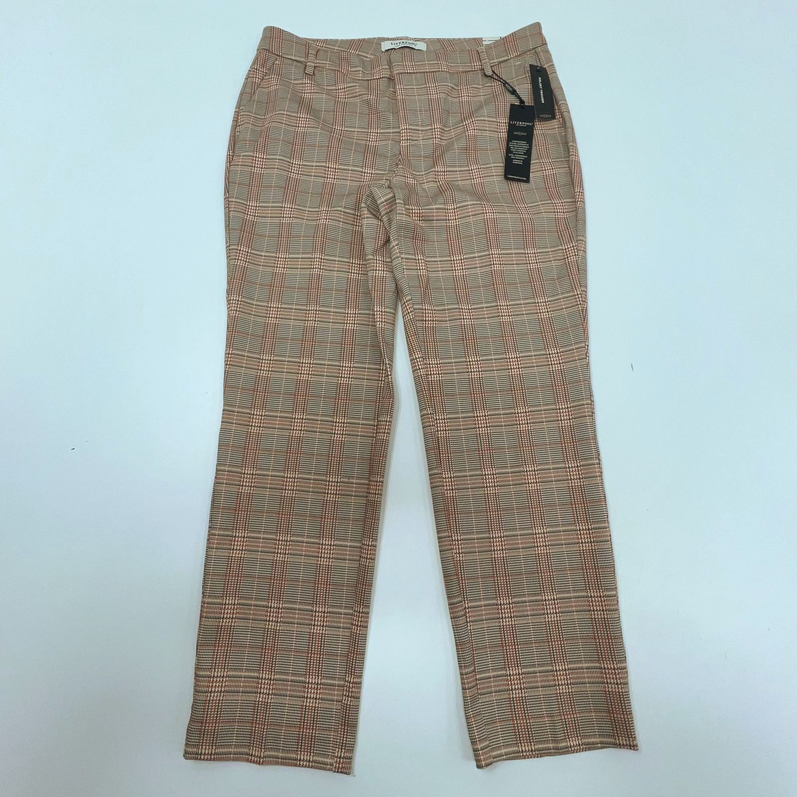 NWT Liverpool Kelsey Trouser Orange Gray Houndstooth Plaid Pants Women 12/31 $98