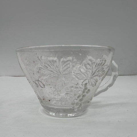 Vintage Pressed Glass Punch Bowl Set 14pc Grape & Starburst Pattern Clear