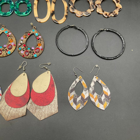 Fashion Earring Lot 15 Pairs Statement Hoops Resin Acrylic Faux Leather Boho