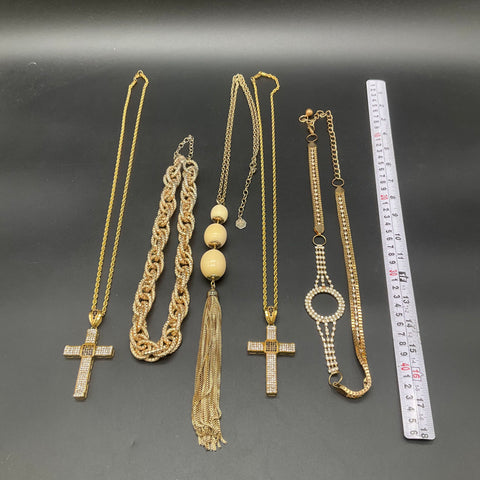 Graziano Gold Tone & Stainless Steel Cross Tassel Necklace Jewelry Lot of 5