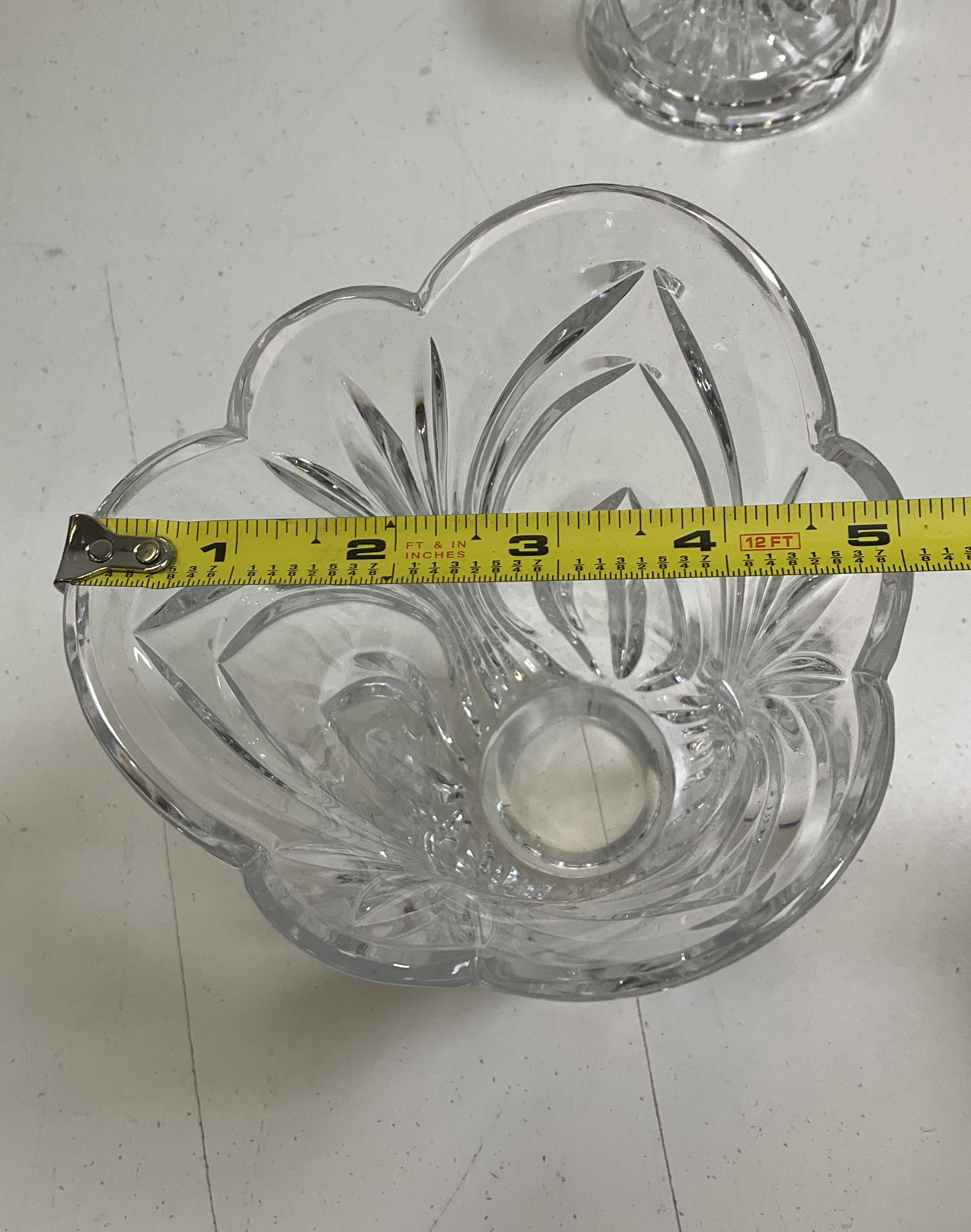 Imperial Crystal 24% Lead Hurricane Candle Holder Set 2 Mismatched Patterns
