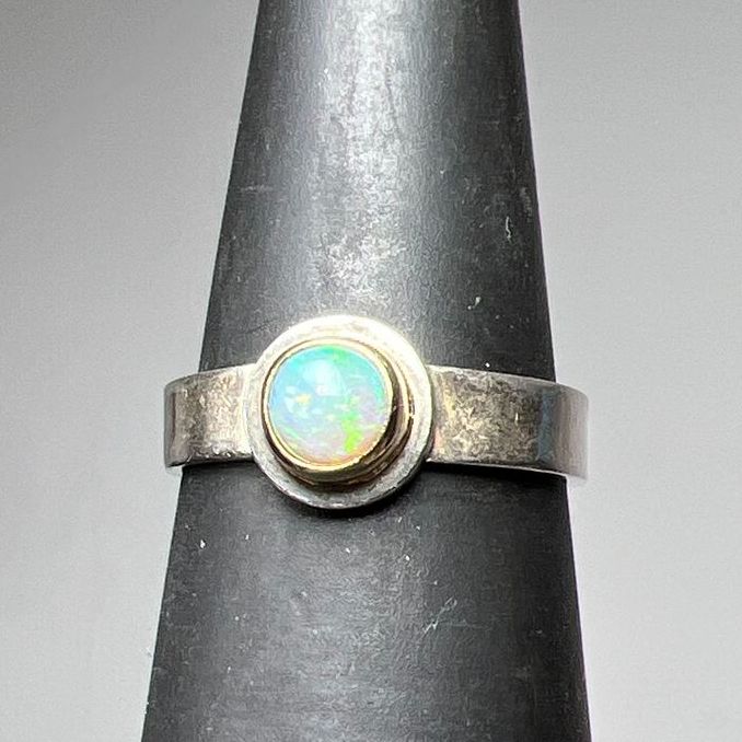Sterling Silver & 14K Accent Round Opal Ring Size 6 2.69g