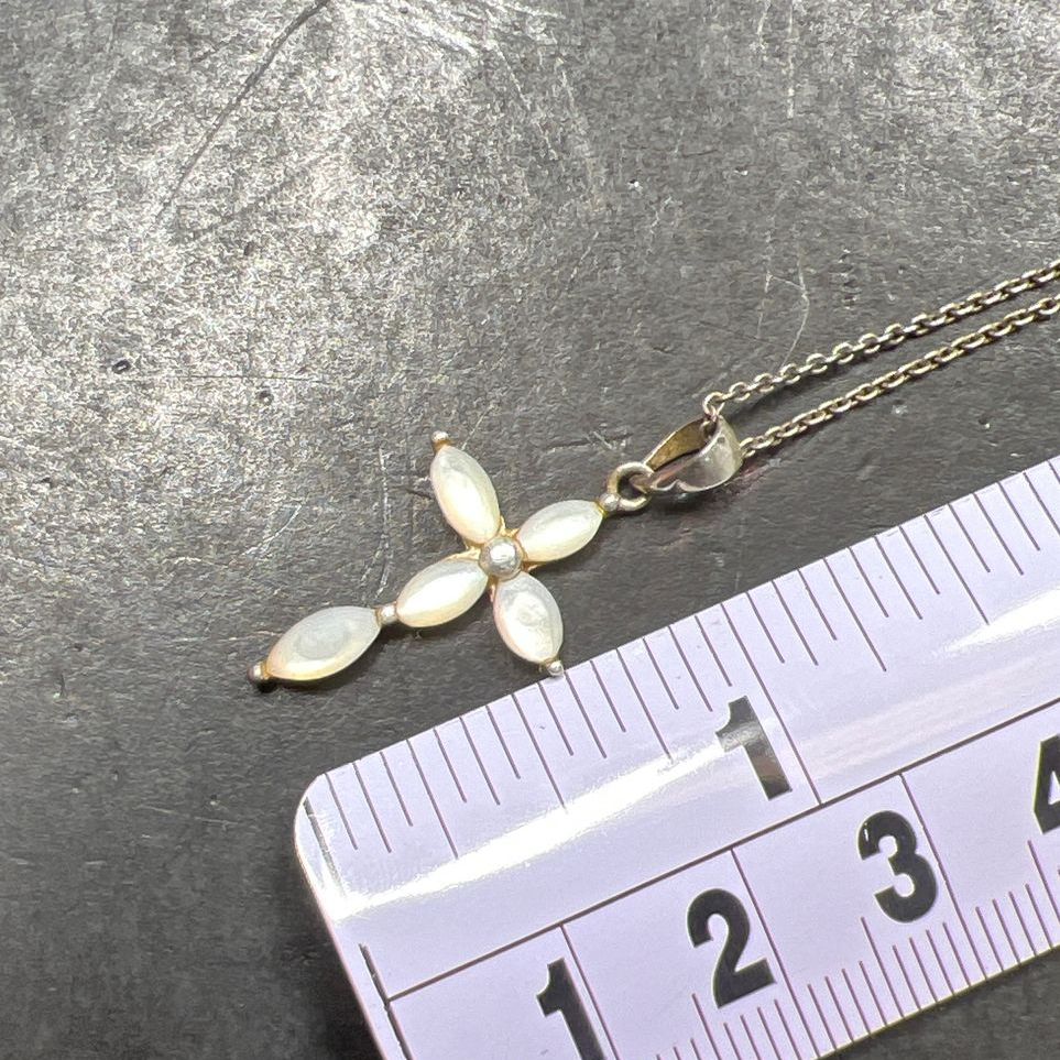 925 Sterling Silver Mother Of Pearl Cross Necklace 2.77g