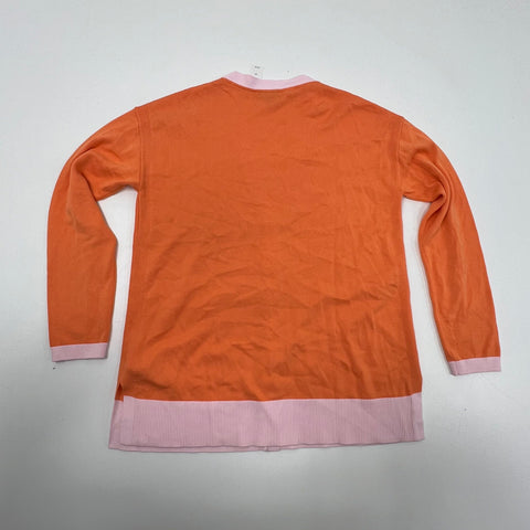 Talbots NWT Orange Pink Colorblock Ribbed Trim Cardigan Sweater Womens Size M