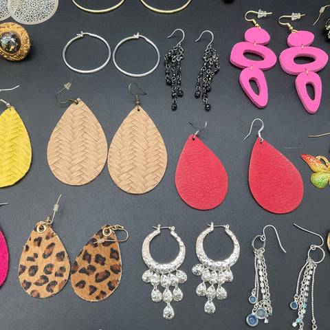 Contemporary Costume Pierced Earrings Lot of 28 Pairs Hoops Teardrops