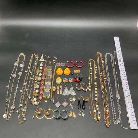 Vintage to Modern Costume Jewelry Lot 0.8 Lbs Necklaces Earrings Bracelets 45pc