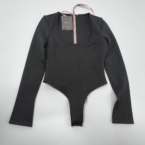 House of CB Marianna Charcoal Scoop Neck Bell Sleeve Bodysuit Women's M NWT