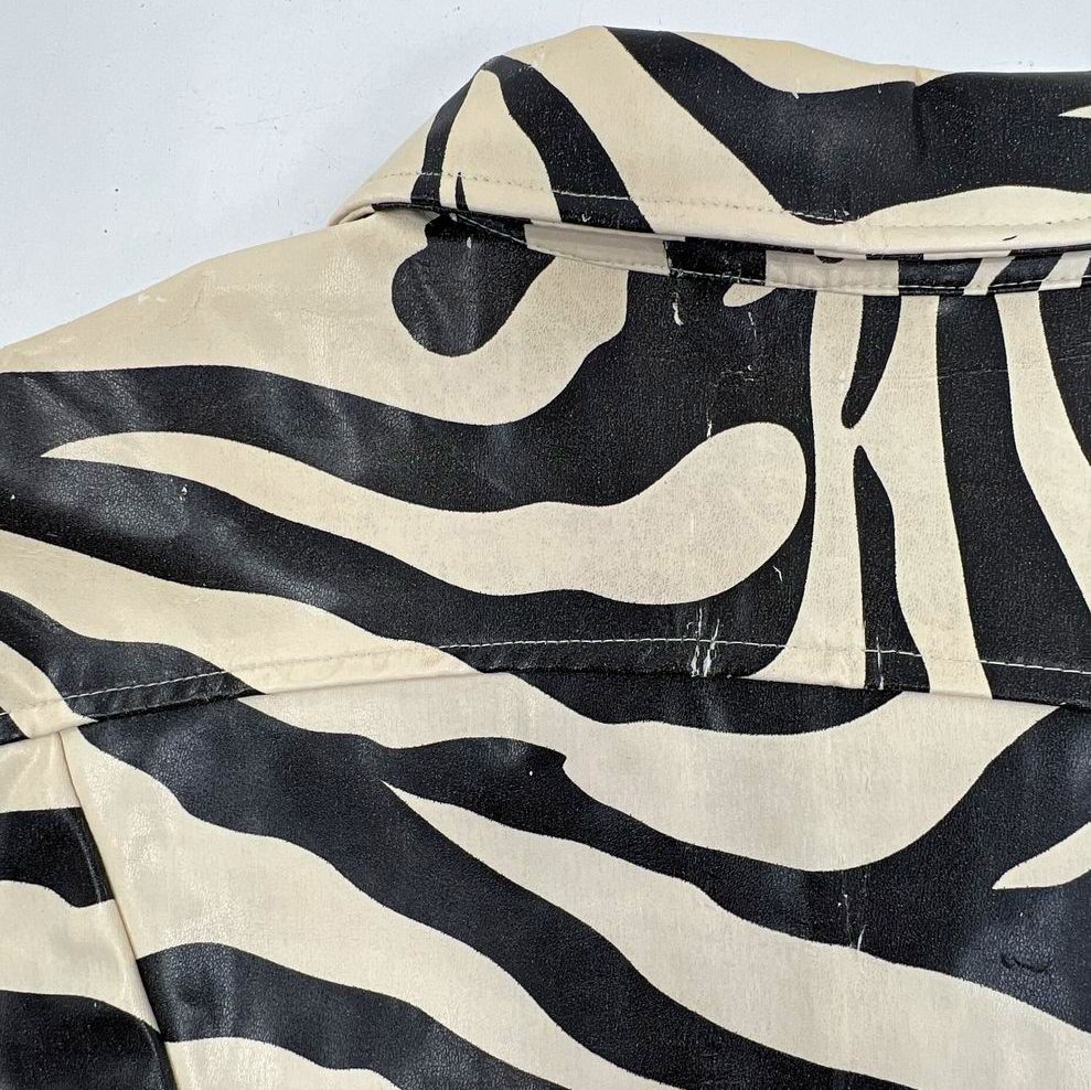 Vintage Y2K BB Dakota Zebra Print Faux Leather Distressed Jacket Womens L