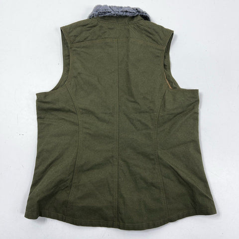 Noble Outfitters Women's Olive Green Faux Fur Collar Quilted Cotton Vest Sz L