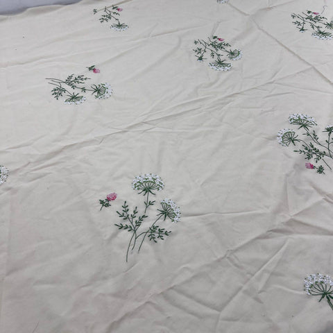 Vintage Embroidered Tablecloth Lot 2 Floral Scalloped Edge White Tan