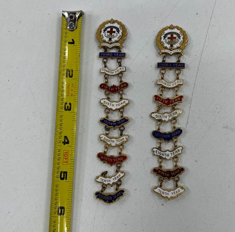 Lot of 2 Vintage Little's System Methodist Sunday School Enamel Pins 10 & 11 Yr