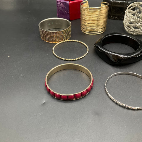 Vintage and Modern Costume Jewelry Lot 13 Bangle Cuff Acrylic Metal Bracelets