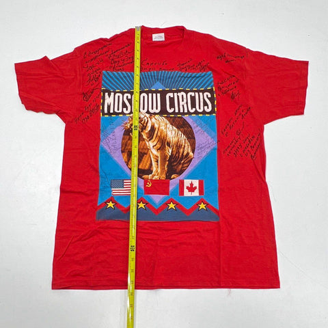 Vintage 1990 Moscow Circus T-Shirt Tiger Flags Single Stitch Autographed Sz XL