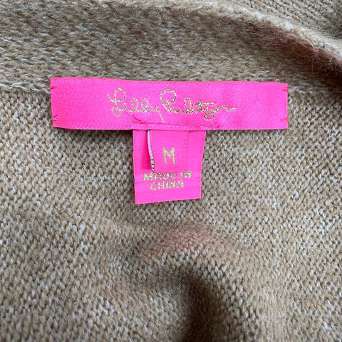 Lilly Pulitzer Women's Simora Sweater Tan Gold Button Shoulder Crewneck Size M