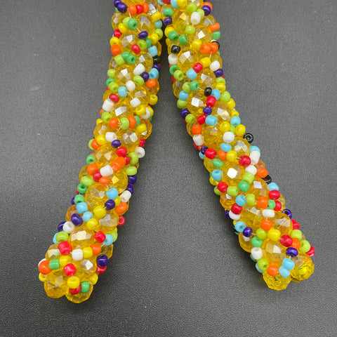 Colorful Beaded Boho Jewelry Set Necklace Bracelet Drop Earrings Yellow 3 Piece