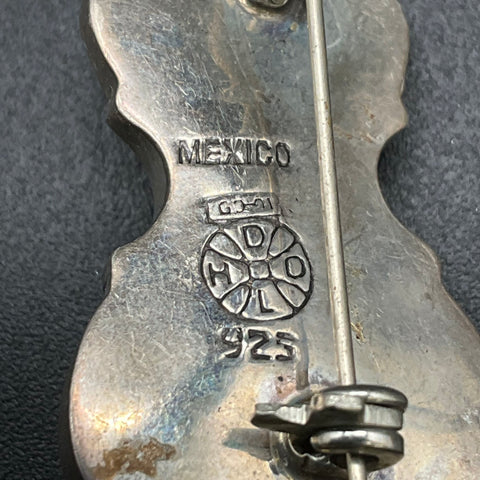 Vintage 925 Mexican Silver Violin Brooch Copper Wire Strings Taxco 2.75"