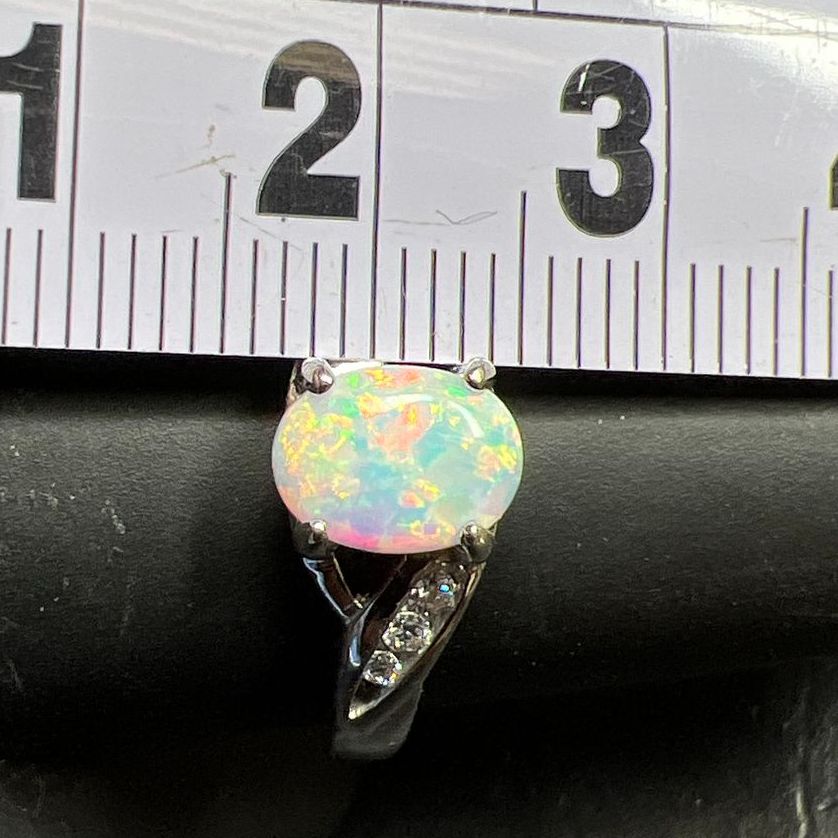 925 Sterling Silver Opal & Rhinestone Ring 2.69g Size 10