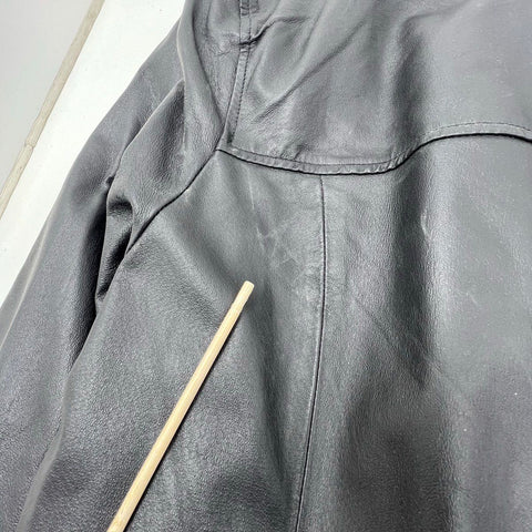 Maggie Barnes Women's Black Genuine Leather Button Front Car Coat Jacket Plus 4X