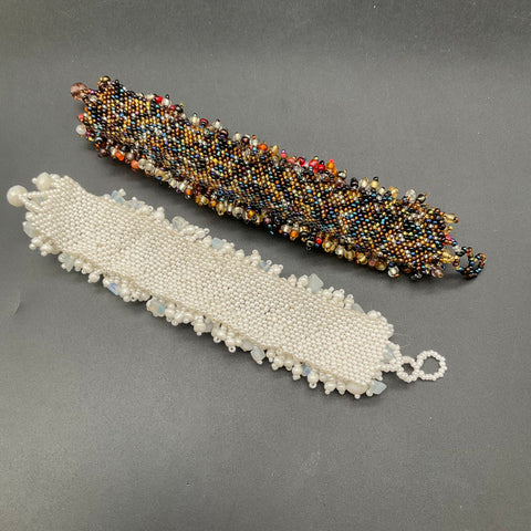 Handmade Woven Beaded Cuff Bracelets Lot of 2 Seed Bead Cluster 7-7.25"