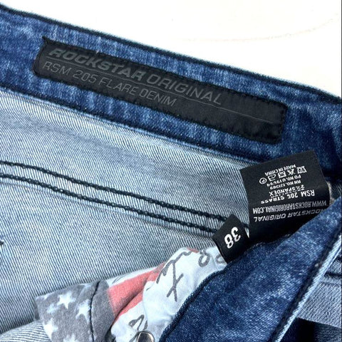 Rockstar Original Men's RSM 205 Blue Camo Flare Denim Distressed Jeans Size 38