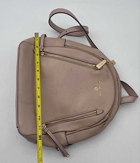 Michael Kors Pink Pebbled Leather Rhea Zip Medium Backpack Gold Tone Hardware