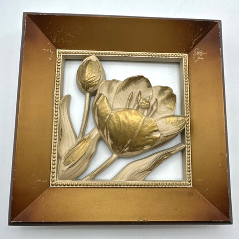 Syroco Vintage Floral Wall Plaques Set of 2 Rose Tulip Gold Tone D4469