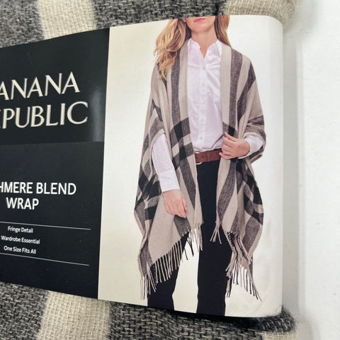 Banana Republic NWT Erin Plaid Cashmere Blend Fringe Wrap Poncho One Size
