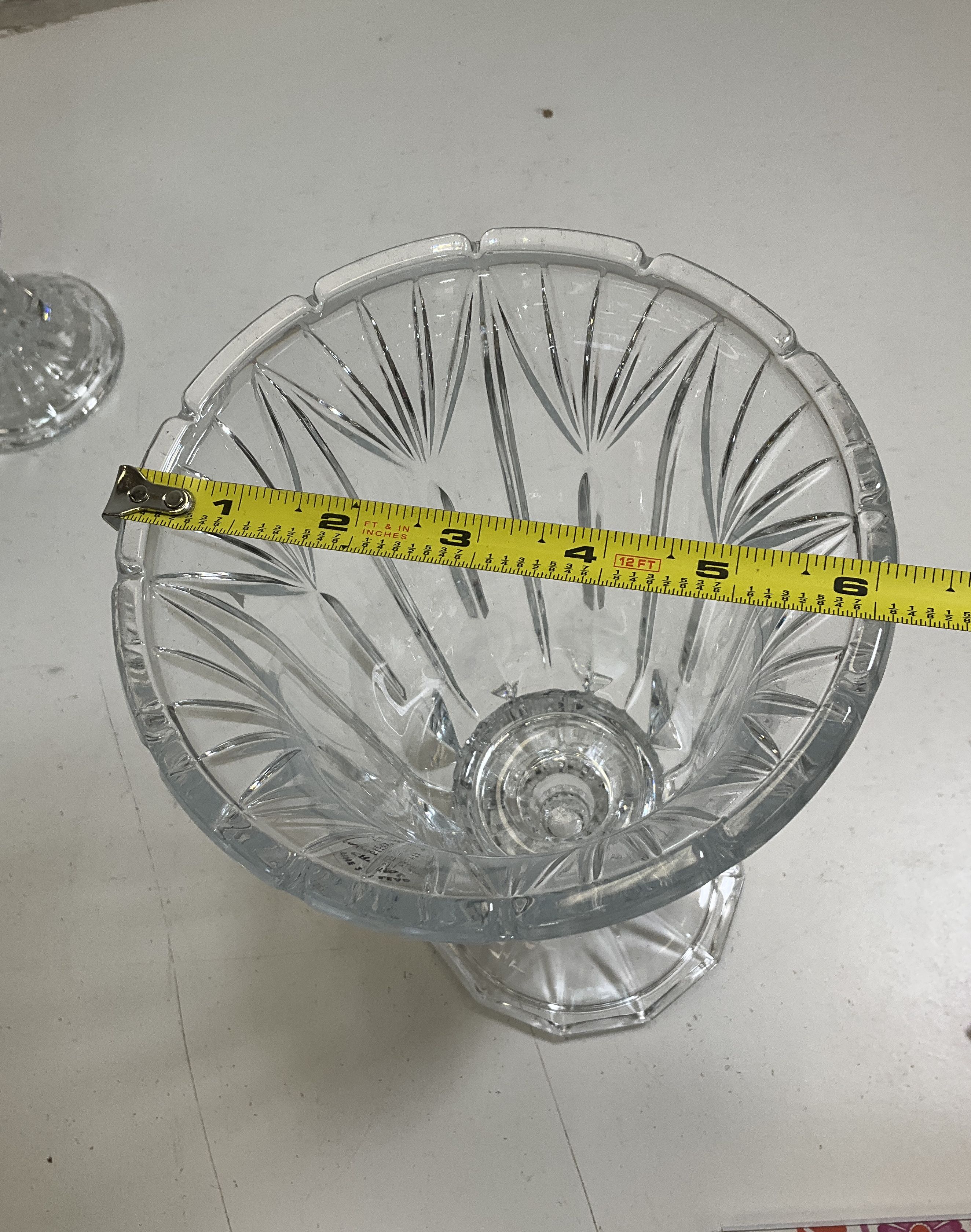 Imperial Crystal 24% Lead Hurricane Candle Holder Set 2 Mismatched Patterns