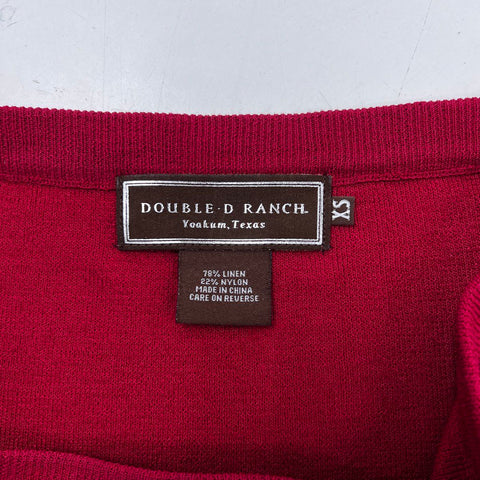 Double D Ranch Women's Red Floral Embroidered Linen Blend Knit Maxi Skirt Sz XS