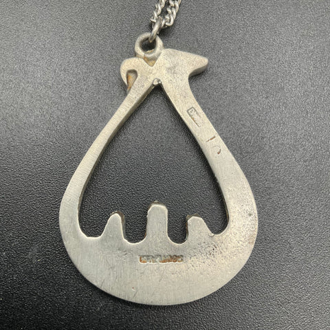 Vintage Scotland Pewter Celtic Modernist Pendant Necklace 24" Chain
