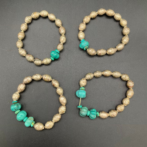 Boho Jewelry Lot 8pc Beaded Turquoise Style Maasai Textile Hammered Gold Cuff