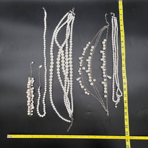Vintage to Modern Faux Pearl Costume Jewelry Lot 1.8 Lbs Necklaces Bracelet