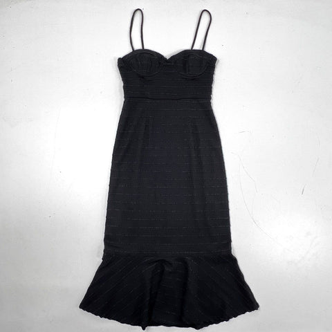 Hutch Women's Black Textured Striped Bustier Mermaid Hem Midi Dress Sz 0