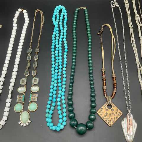 Turquoise Style Beaded and Chain Statement Necklace Jewelry Lot of 10 Mixed Eras