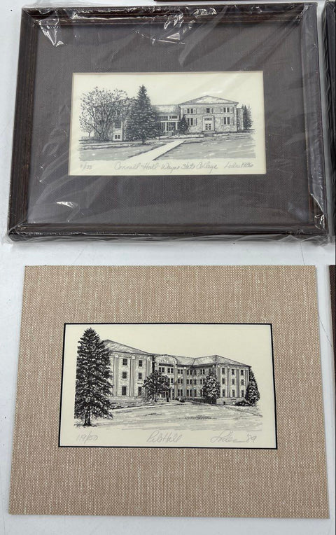 Peg Lodes 8 Wayne State College Prints 11x9 Signed 1980s Campus Architecture