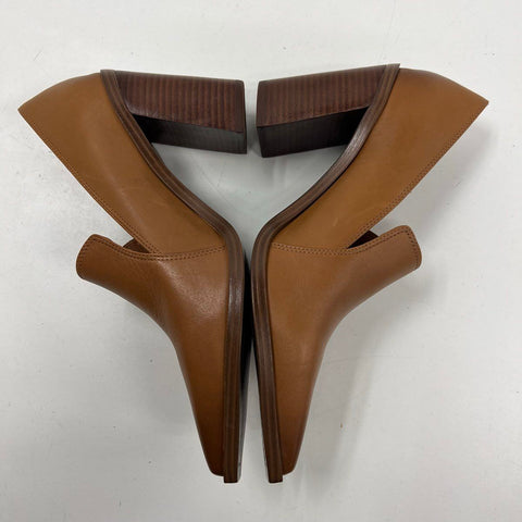 Vince Camuto Wevenly Brown Leather Stacked Heel Loafer Pump Size 10M