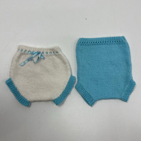 Vintage Handmade Baby Knit Crochet Layette Set Yellow Blue Soakers NOS Box