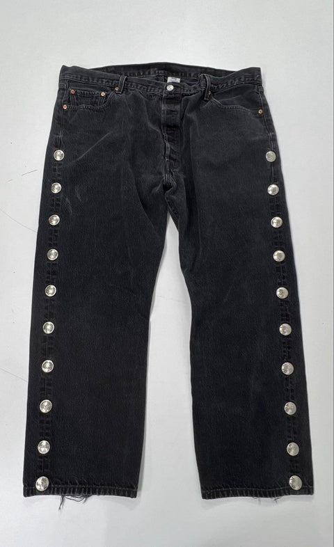 Levi's Men's 501 Black Concho Studded Side Straight Leg Jeans Sz 44x30