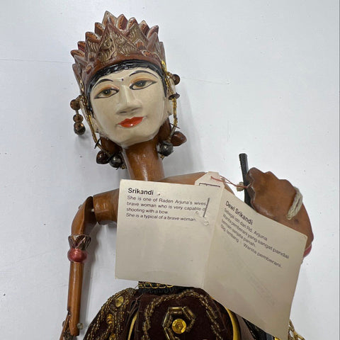 Vintage Indonesian Wayang Golek Arjuna & Srikandi Wooden Rod Puppet Lot of 2