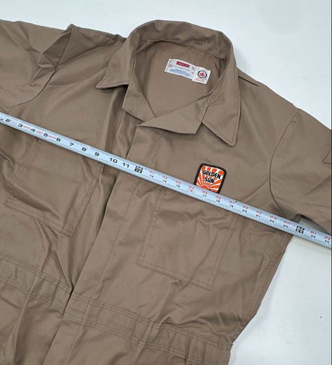 Vintage Unitog Tan Work Coveralls Golden Sun Patch Union Made USA Sz 44 Reg