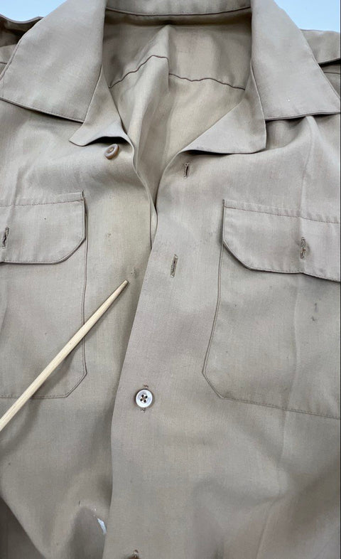 Vintage 70s Military Khaki Short Sleeve Single Stitch Utility Shirt Sz S
