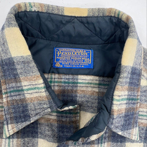 Vintage 70s Pendleton Wool Flannel Plaid Shirt Quilted Yoke USA Sz M