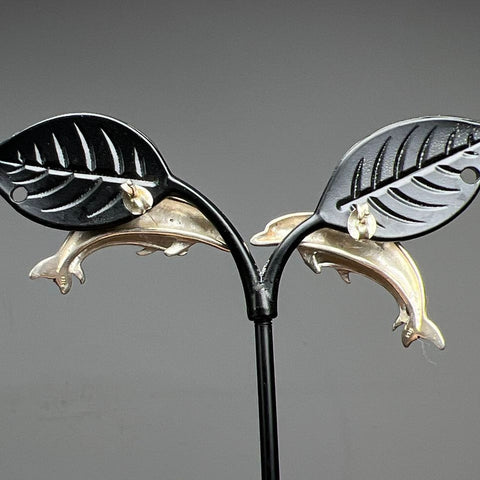 Sterling Silver Dolphin Mother & Baby Earrings 7.06g