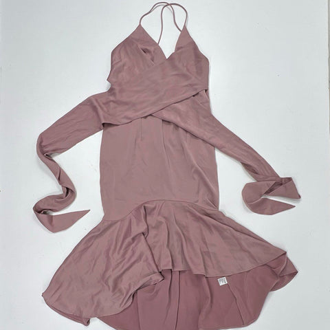 dusty rose halter dress Duntery Halter Stretch Satin Maxi Dress With High Slit, Lilac