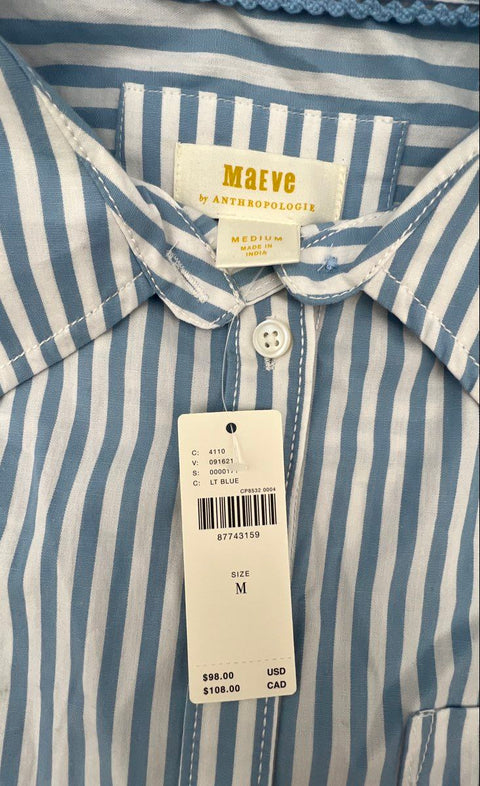 Maeve Women's Blue Striped Long Sleeve Button Down Shirt Sz M NWT