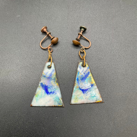 Vintage Mid-Century Enameled Copper Jewelry Lot 5 Pieces Earrings Necklace